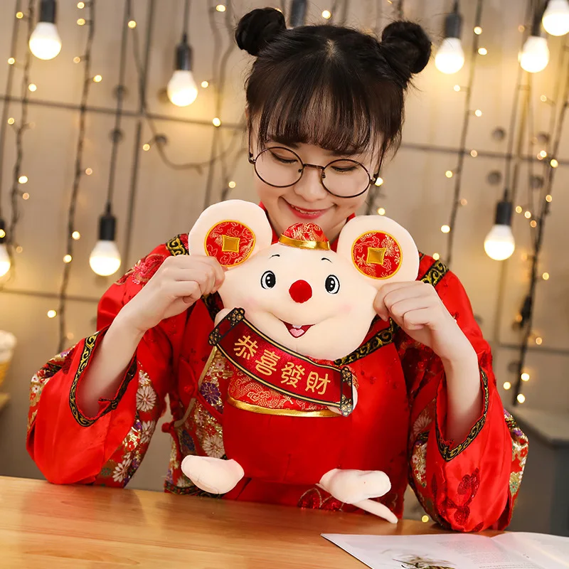 Китайский счастливый год счастливый мешок мышь талисман плюшевая игрушка приносить богатый кошелек сумка крыса мягкие животные игрушка подарок на год домашний декор