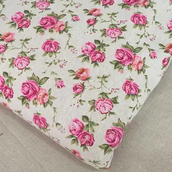 

100*150cm linen fabric pink rose printed nature Clothes,table cloth,bag etc.