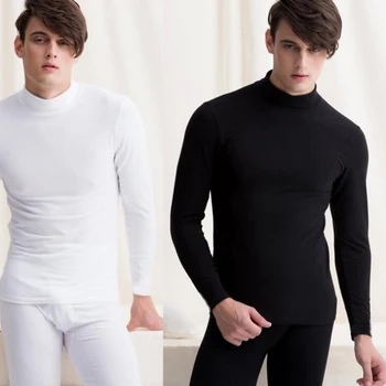 

Men Winter Warm Inner Wear Thermal Underwear Turtleneck Pajama Set Solid Colors Elastic Breathable High Quality long Soft