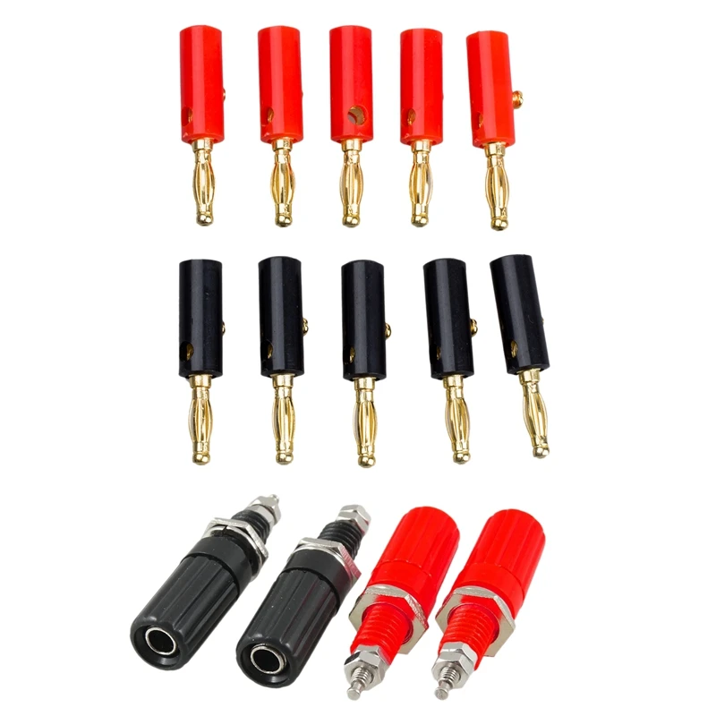 

4 Pcs Metal Body 4mm Female Banana Socket 7mm Thread Binding Post Terminals & 10 x Audio Speaker Screw Banana Gold Plate Plugs C