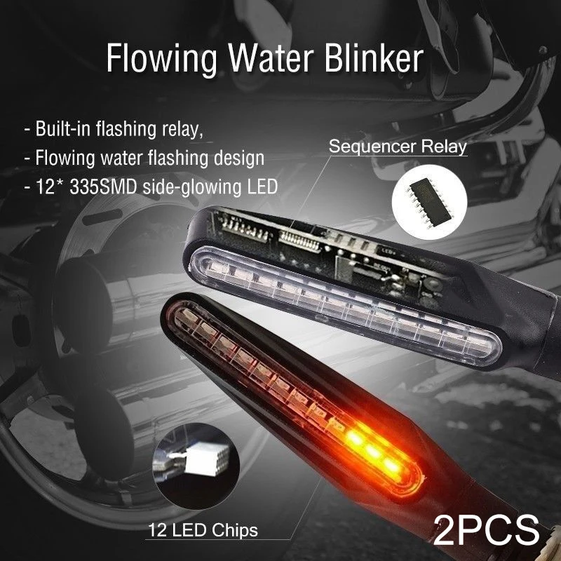 

For Honda For Yamaha 1Pair 12V Motorcycle Turn Signal Light Blinker Yellow 12LED Water Flowing Lamp Black ABS Plastic Mayitr