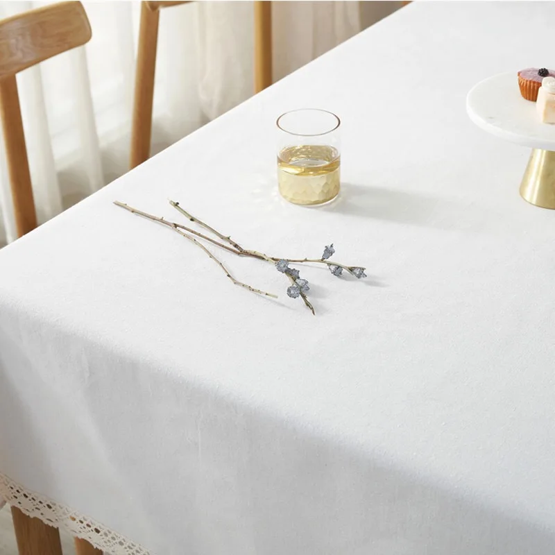 Хлопковая льняная белая Рождественская прямоугольная скатерть с кружевом, скатерть для обеденного стола, белая скатерть для украшения кофейного стола