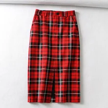 Fandy lokar Повседневная красная клетчатая юбка с принтом, женская модная прямая юбка, женская элегантная юбка с разрезом до середины икры, женские юбки LD