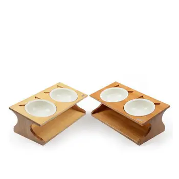 

Pet Solid Wood Bowl Bowl Pet Table Gold High Protection Cervical Spine Double Bowl For Cat Small Large Dog Bowl