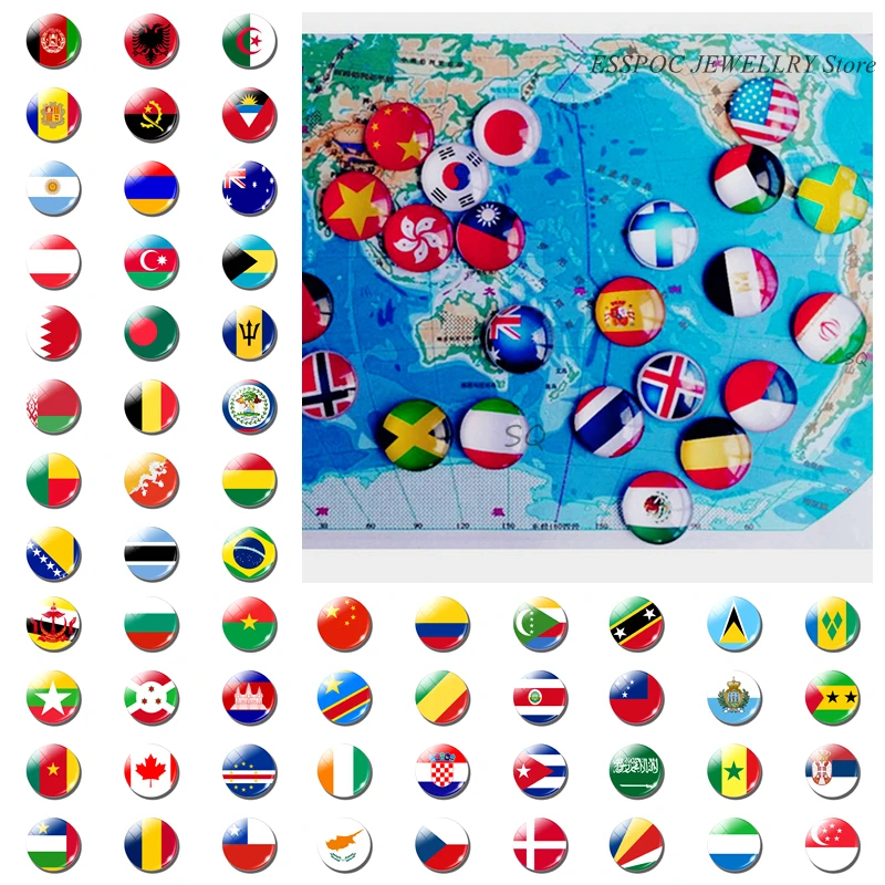 

12 PCS/SET World National Flag 25MM Glass Cabochon Jewelry USA UK Souvenirs Refrigerator Making Pendant Patriotic Gifts