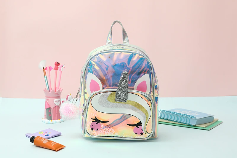 Женский рюкзак с лазерным рисунком единорога, прозрачный ПВХ блестящий прозрачный школьный рюкзак для девочек, водонепроницаемая голографическая сумка
