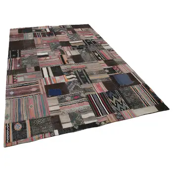 

200x303 Cm Brown Handmade Rugs Patchwork Rug-7x10 Ft