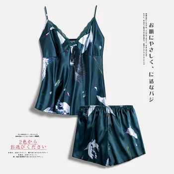 

Plus-sized Pajamas Tracksuit Women's Silk Silk Sexy Suspender Shorts Two-Piece Pyjamas Set Pijama Mujer