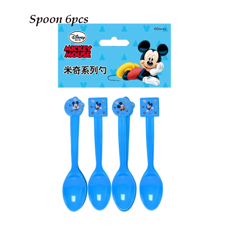 Spoon 6pcs Disney Микки Мышь Happy День рождения украшения малыш пластины пить самостоятельно стаканчик с соломинкой одноразовые салфетки посуда ребенок душ событие праздничный комплект - Цвет: Spoon 6pcs