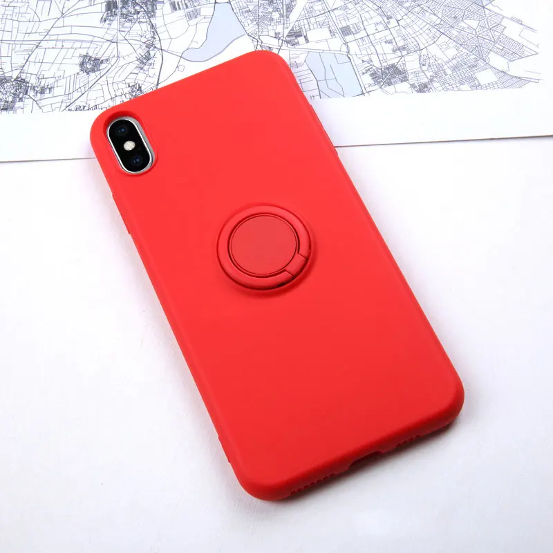 Red Мягкий силиконовый чехол, чехол для iPhone 7, 8, 6, 6S Plus, X, XS, S, 11 Pro, Max, XR, подставка для телефона, кольцо-держатель, противоударный защитный чехол для iPhone7 On - Цвет: Red