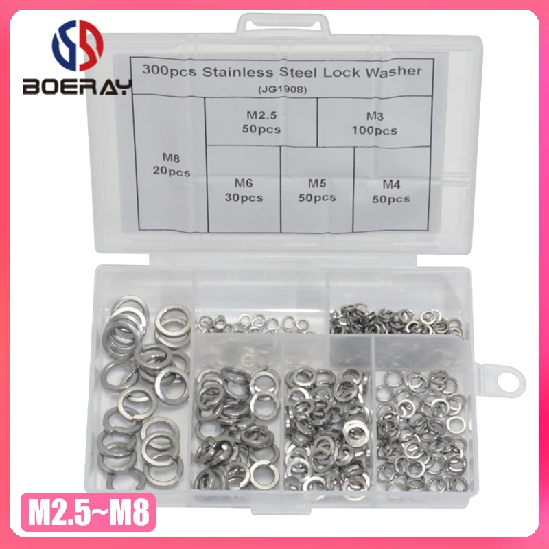 

300pcs Stainless Steel Lock Washer Spring Split Washer Assortment Kits
