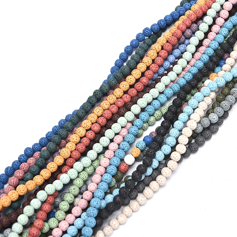 Около 60 шт. бусины из вулканической лавы натурального камня цветные круглые