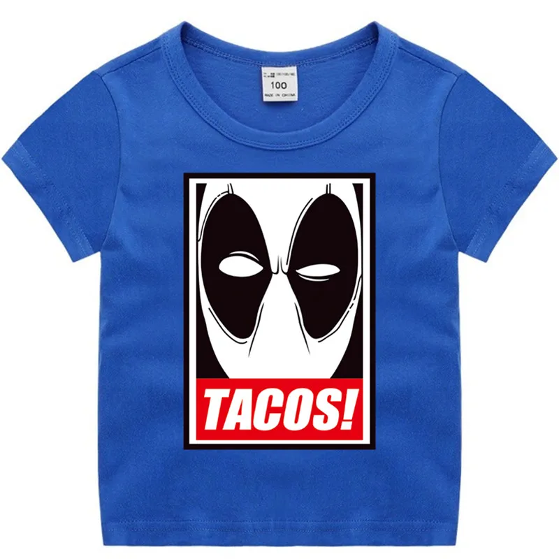 Little Boy Girl Anime Deadpool Cotton T-Shirt Summer Kid's Christmas Shirt Children Cartoon Toddler Tshirt Luxury Top - Цвет: T5-blue