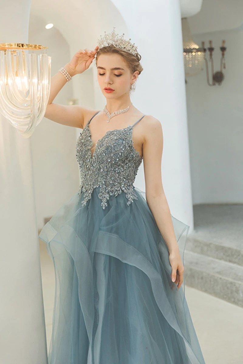 Романтическое синее платье для выпускного вечера A-Line vestidos de gala Спагетти ремни стильная Фея Длинные вечерние платья прогулки рядом с вами
