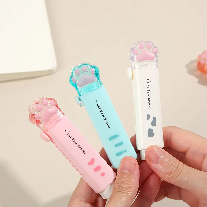 귀여운 고양이 발톱 지우개 러블리 연필 고무, 카와이 디자인 푸시 풀 지우개 수정 도구 문구