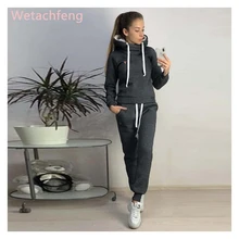 Xxxxl מגשרי חורף שחור ורוד נשים חולצות וחולצות הסווטשרט סווטשירט כיס 2 חתיכה סט חליפת Ropa Mujer אימונית עבור נשים(China)