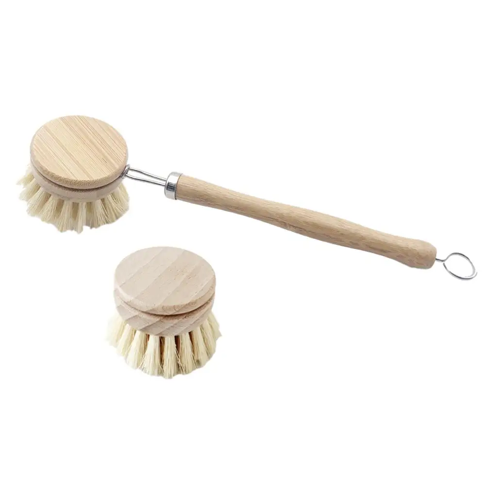 Bamboo Dish Brush With Wooden Handle Kitchen Natural Sisal Bristles