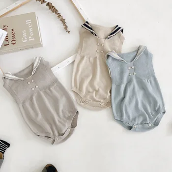 

Newborn Baby Clothes Summer Knitted Baby Rompers Sailor Collar Baby Costume Infant Boys Girls Sleeveless Jumpsuit Cotton Outfits
