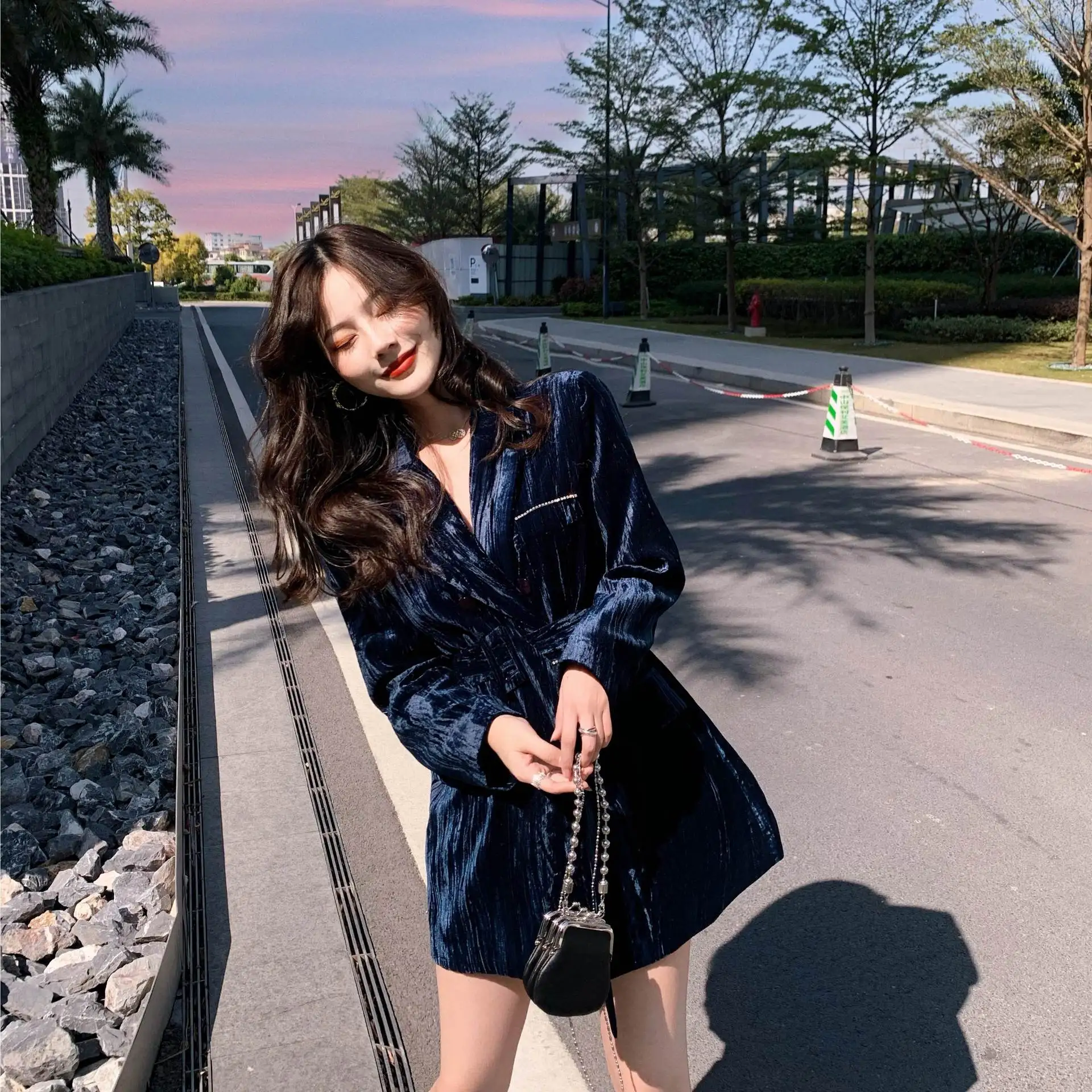 

Photo Shoot 2019 Autumn And Winter New Style British Style Korean-style Slimming Online Celebrity Gold Velvet Suit Jacket