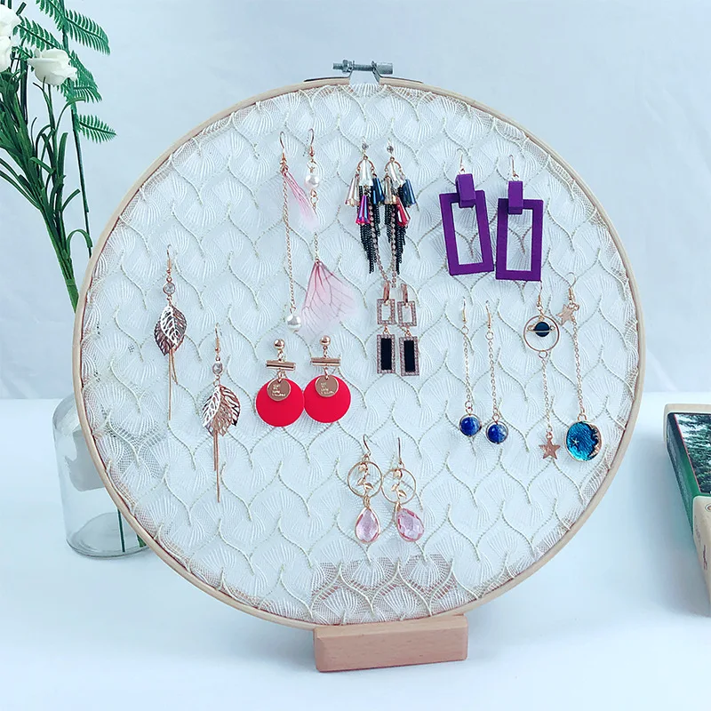 

Lace Embroidered Shed Earrings Storage Rack Home Bamboo Jewelry Rack Earrings Ear Jewelry Display Stand Desktop Shooting Props