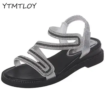 

Women Flat Ankle Sandals Womens Buckle Glitter Gladiator Beach Shoes Women Rome Crystal Bling Ladies Fashion Zapato Mujer