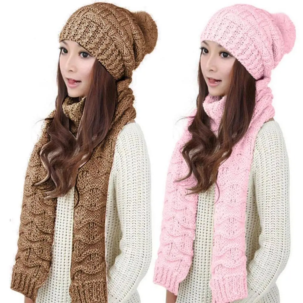 

2019 2Pces Set Fashion Women Winter Warm Cotton Neck Warm Wrap Scarf Shawl Beanie Hat Set Gift Foulard Femme шарф женский