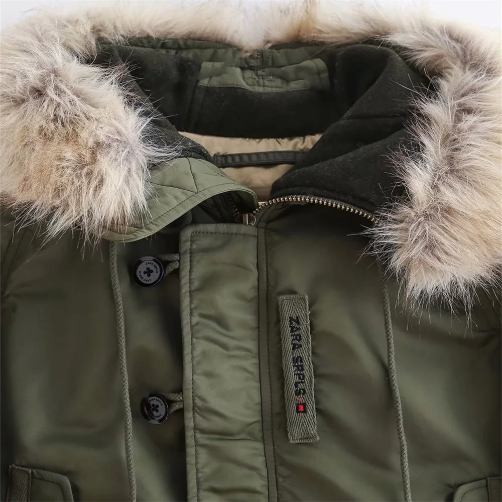 Женская одежда Za на осень и зиму короткая нейлоновая парка с искусственным мехом