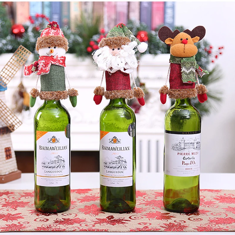 

Wine Bottle Cover Set Christmas Decorations for Home Santa Claus Snowman Stocking Gift New Year Party Decor Supplies 1/2/3/4PCS