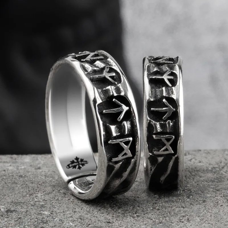Vintage Viking Finger Ring Ethnic Totem Rune Men Geometric Shaped Titanium Steel Fashion Locomotive Jewelry Gifts