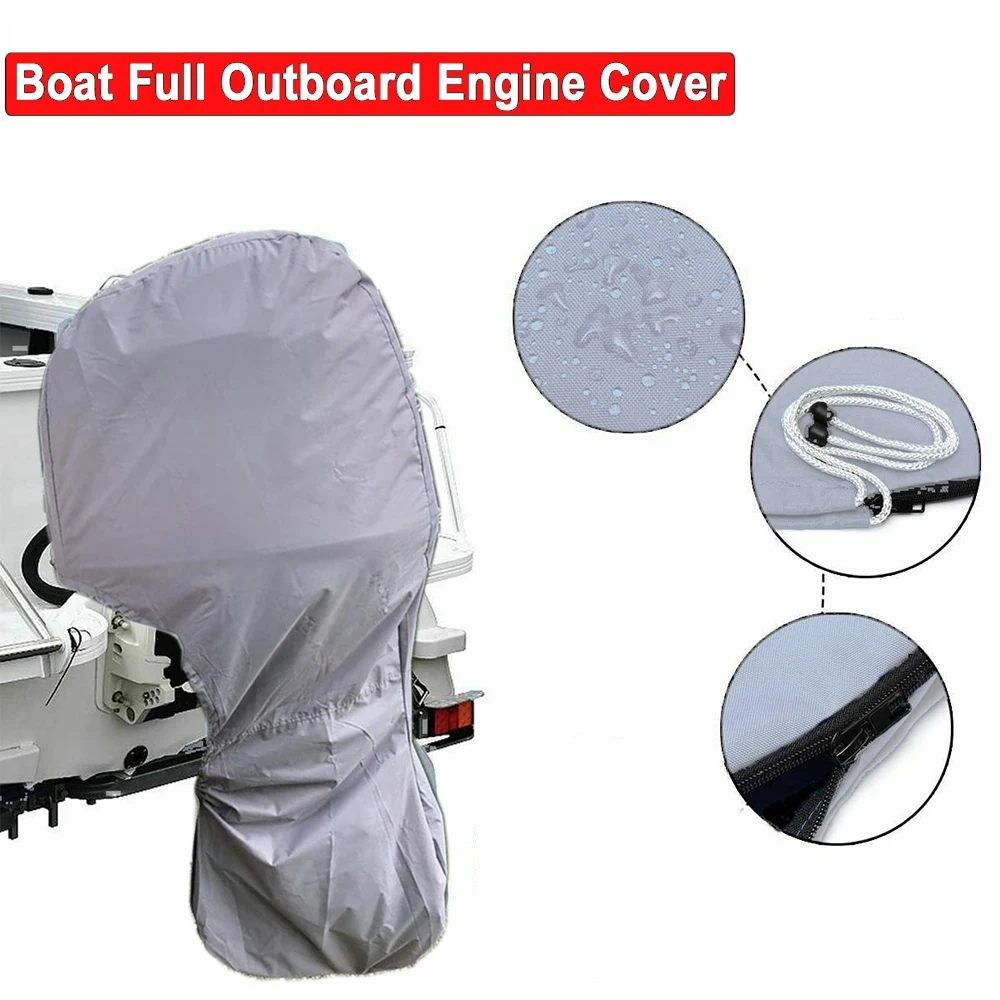 Gray Outboard Engine Hood 420D Oxford Cloth Boat Yacht Full Protection