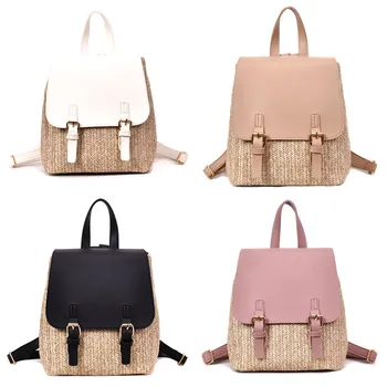 

Women Straw Woven Backpack Casual Leather Rucksack School Bag Satchel Travel Bags Casual Backpack For Girls Free Ship