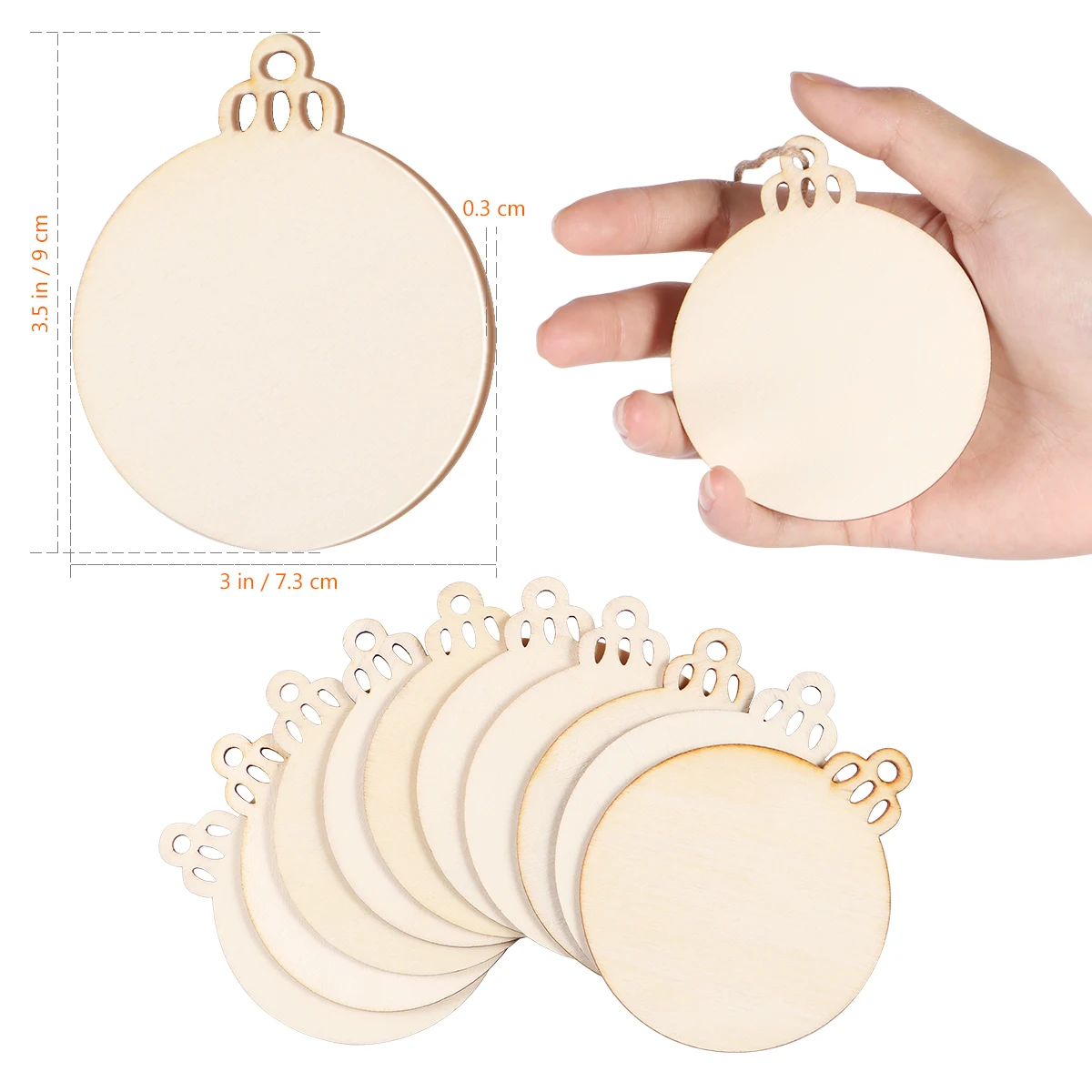 IMIKEYA 30PCS Christmas Wooden Round Shape Ornaments Hanging Cutouts Wood Slice for DIY Christmas Tree Decoration with Strings