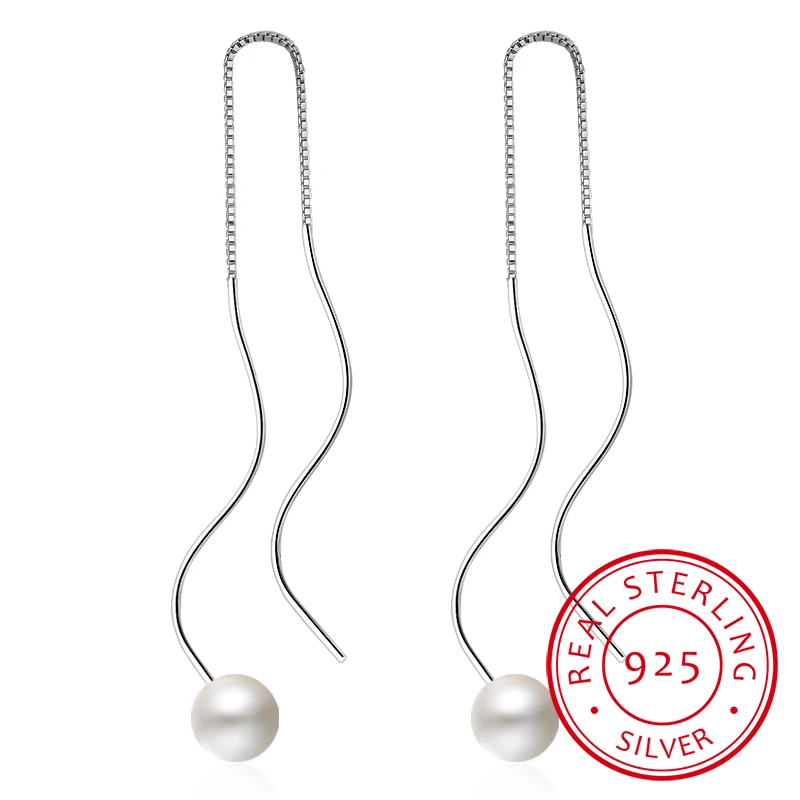 

Minimalist Fashion Creative Exquisite 925 Sterling Silver Jewelry Simple Long Section Wild Wave Pearl Dangle Earrings