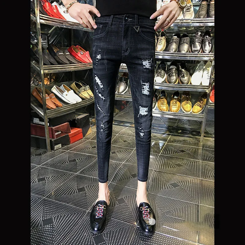 Wholesale Spring autumn Slim tight-fitting skinny denim jeans men small feet teenagers hip hop streetwear pencil pants