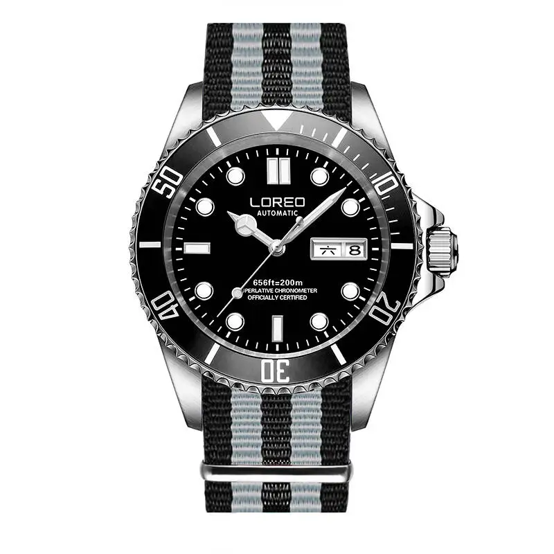 LOREO 9203 Германия diver 200 м oyster perpetual air-king автоматический самоветер светящийся водонепроницаемый archetype relogio masculino - Цвет: black nylon
