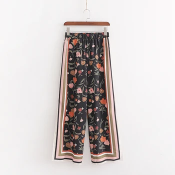 

2019 Women Printing Long Pant Wide Leg High Elastic Waist Female Trousers Summer Spring Ladies