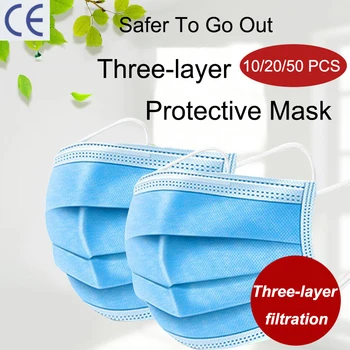 

10/20/50PCS Mask 3 Lay Anti-Pollution Dust Protection Masks Disposable Face Masks Dust Filter Safety Mask Elastic Ear Loop
