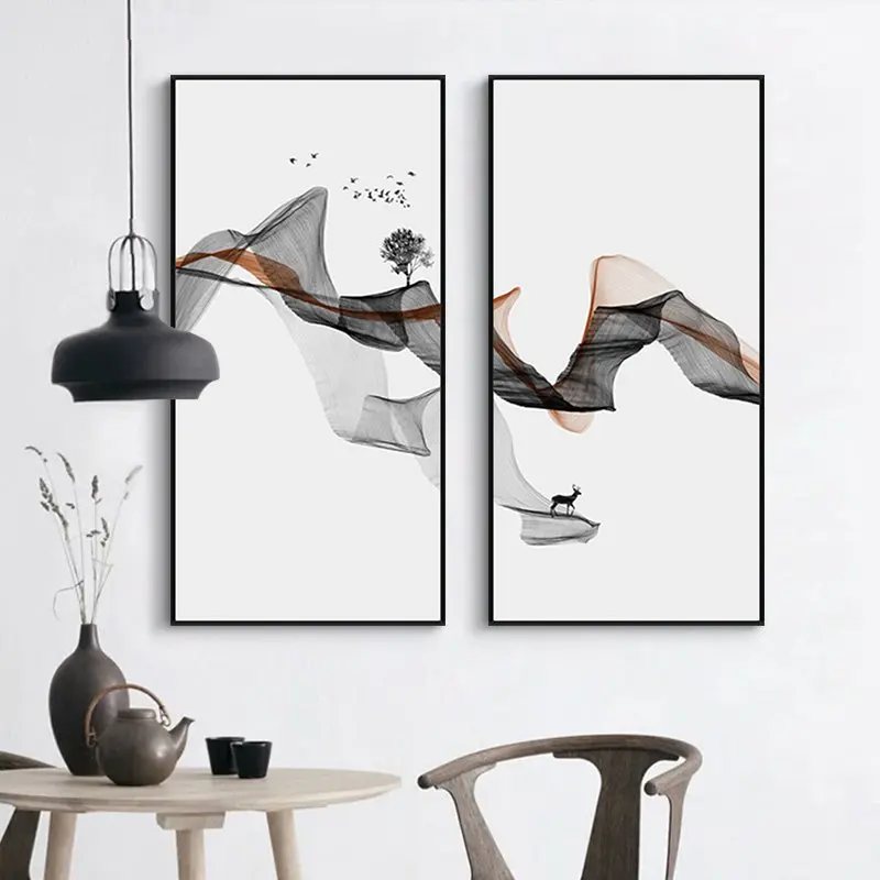 

Modern Minimalist Living Room Decorative Painting Black And White Abstract Entrance Hanging Painting Restaurant Northern Europea