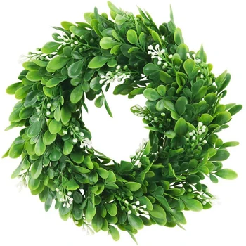 

Artificial Topiary Wreath Fake Green Leaf Door Hanging Garland Home Decoration
