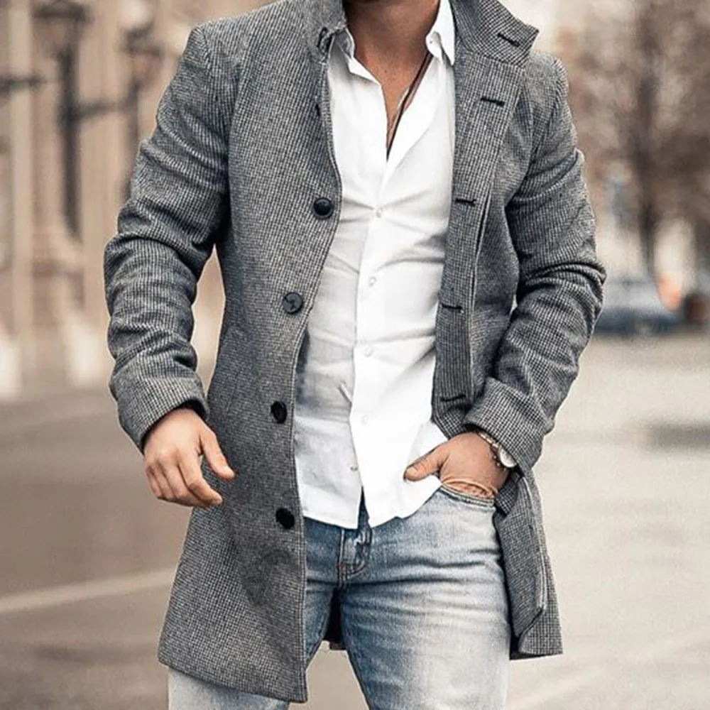 Thin Men Jacket Coat Autumn 2020 Simple Gray Business Casual Straight Long  Trench Coats Young Fashion Jackets Oversized 4XL|Jackets| - AliExpress