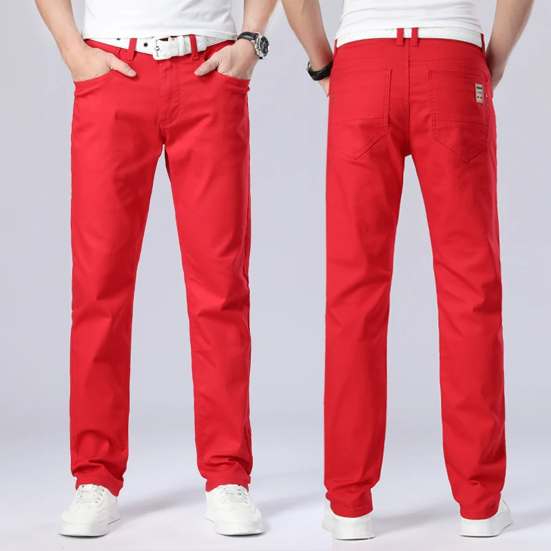 Pantalones vaqueros para Hombre, de alta calidad, rojo, informales, de diseñador _ - AliExpress Mobile