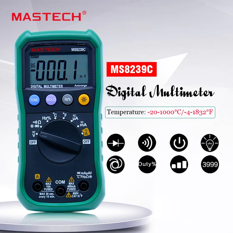 Цифровой Мультиметр MASTECH ms8239c AC DC Напряжение Частота тока Емкость Температура Тестер Авто Диапазон multimetro 3 3/4