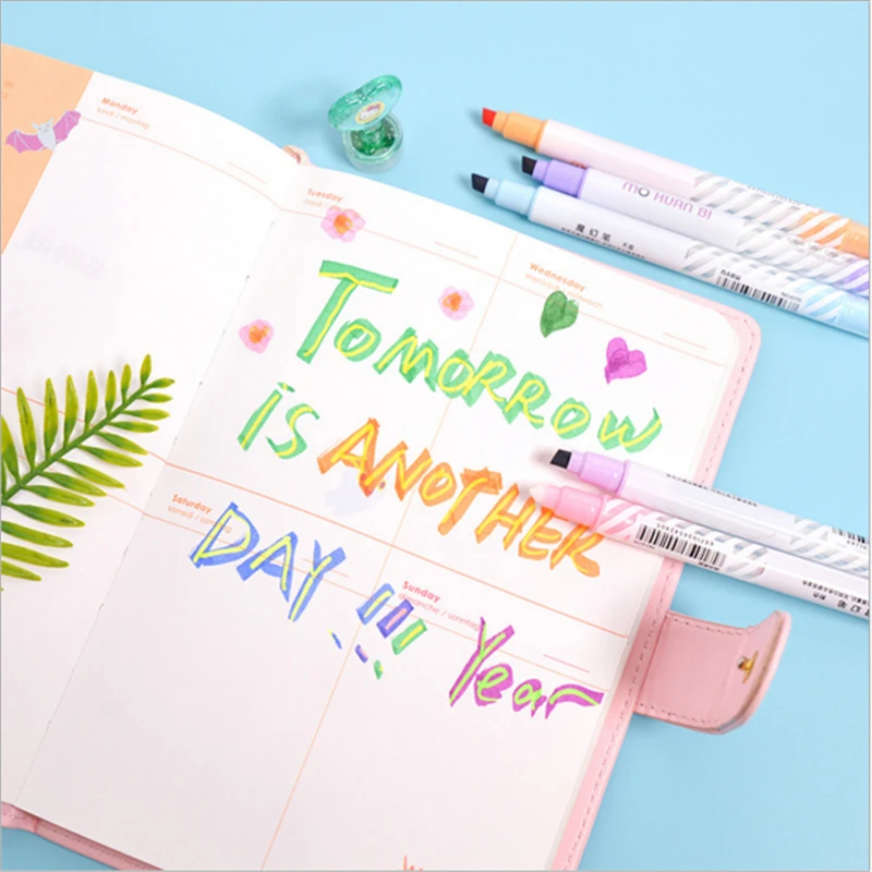 

Creative Double Head Marker Pens Magic Discolor Highlighter Pens For Kids Gift School Office Supplies 12 Color/Set