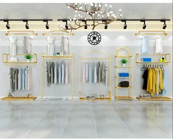 

Clothes store clothes rack display rack floor type wall mounted elevated gold