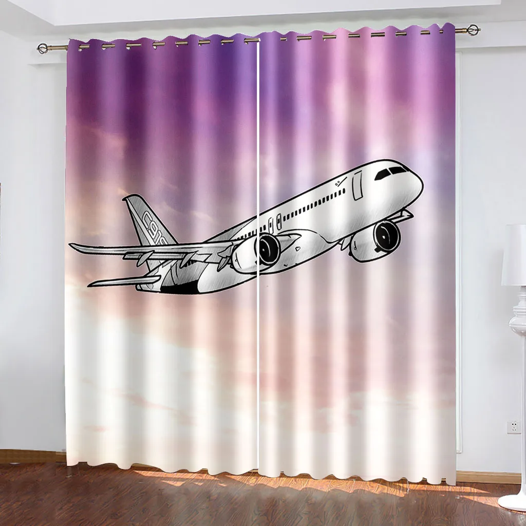 

Cartoon Blackout Curtains Airplane Theme Window Curtains Thermal Insulated Drapes for Bedroom Living Room(2 Panels) Cortina