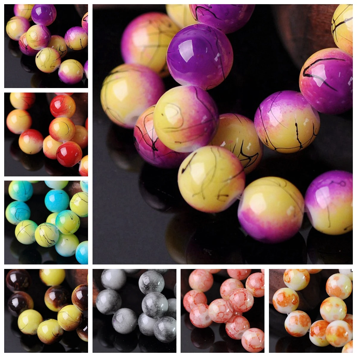 20pcs Round 10mm Coated Opaque Glass Loose Crafts Beads Lot For Jewelry Making DIY Bracelet Findings 141#~146#