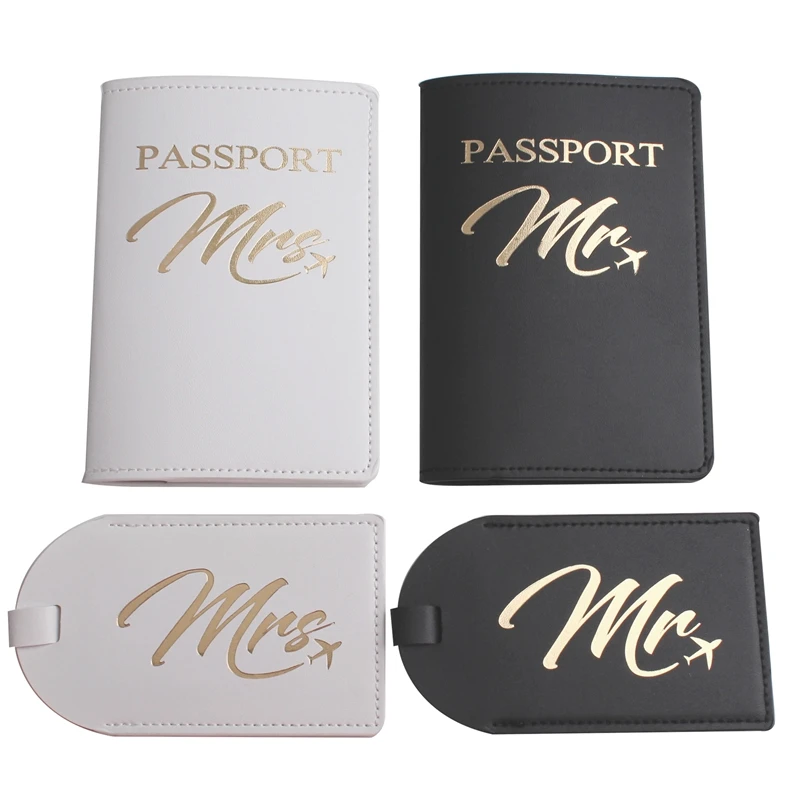 Solid MR MRS Passport Cover Luggage Tag Couple wedding Passport Cover Case set Letter Travel Holder CH26LT45 leather wallet wallet card holder card holder credit card holder credit card wallet business card holder passport holder