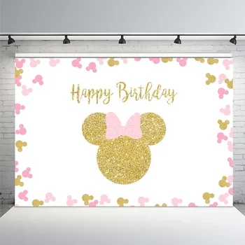 

NeoBack Photography Backdrops Custom Pink Minnie Mouse Birthday Party Backdrop Personalised Decor Backdrop Photo Studio Banner