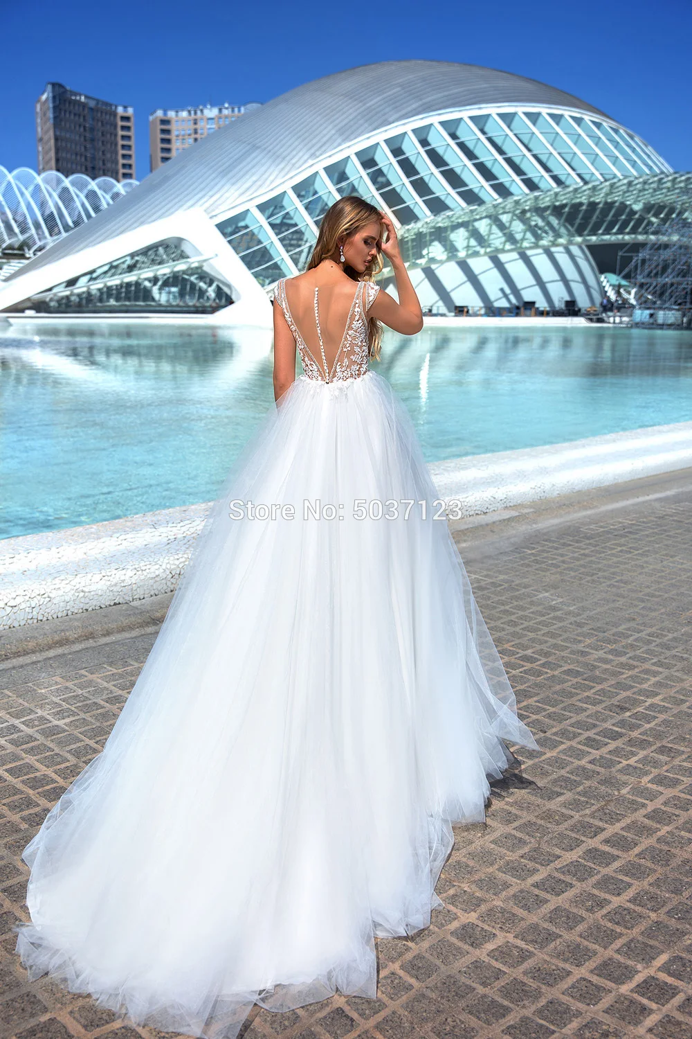 Vestido De Noiva пляжные трапециевидной формы Тюль Свадебные платья с v-образным вырезом Кепки рукава Иллюзия кнопку свадебные платья, платья невесты