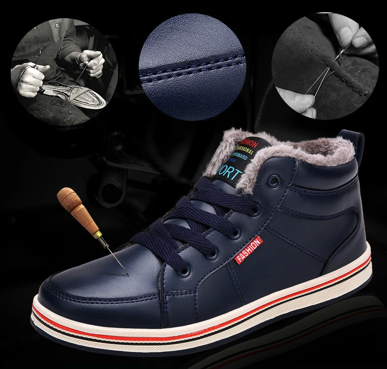 Mens Winter Shoes Waterproof Big Size 39-48 Fur Warm Sports Shoes Lace-up Non-slip Outdoor Sneakers Comfortable Gym Trainer Flat